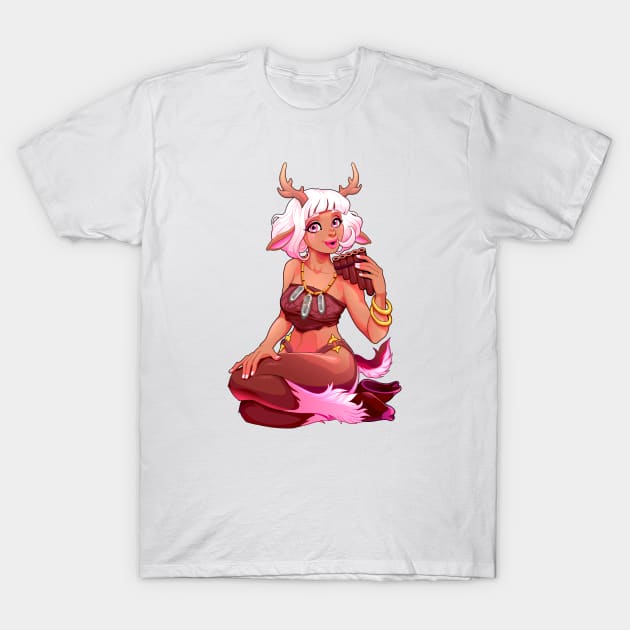 Beautiful faun girl is playing the Pan flute T-Shirt by ddraw